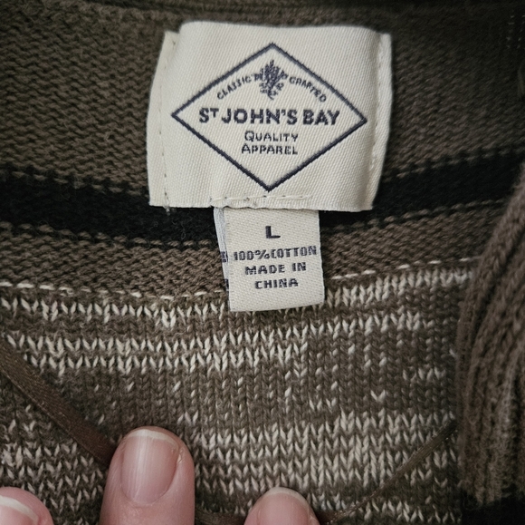 St. Johns Bay Striped Brown Cardigan Sweater Size L - Picture 2 of 7